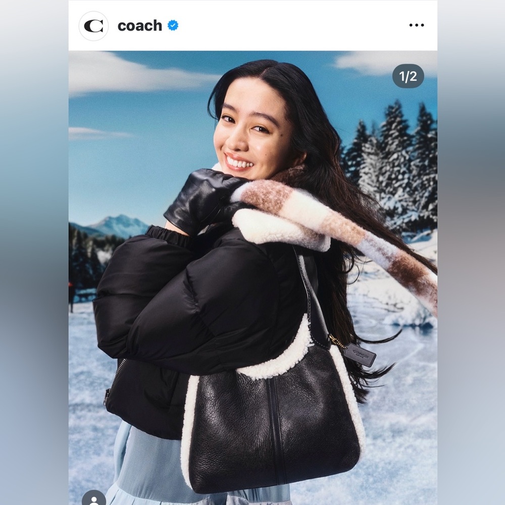 Coach Brooklyn Shoulder Bag 28 In Shearling Brass / Black Natural CCC16 - Picture 9 of 10